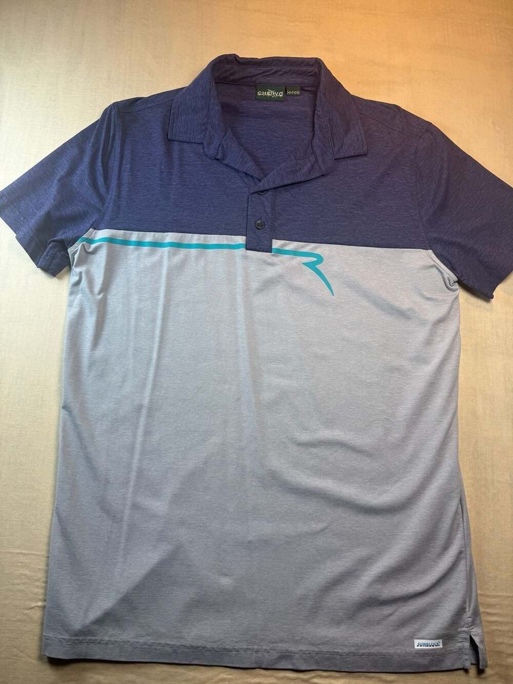 Chervo Sunblock Polo Shirt Size USA 40 L Blue Gray Color Block